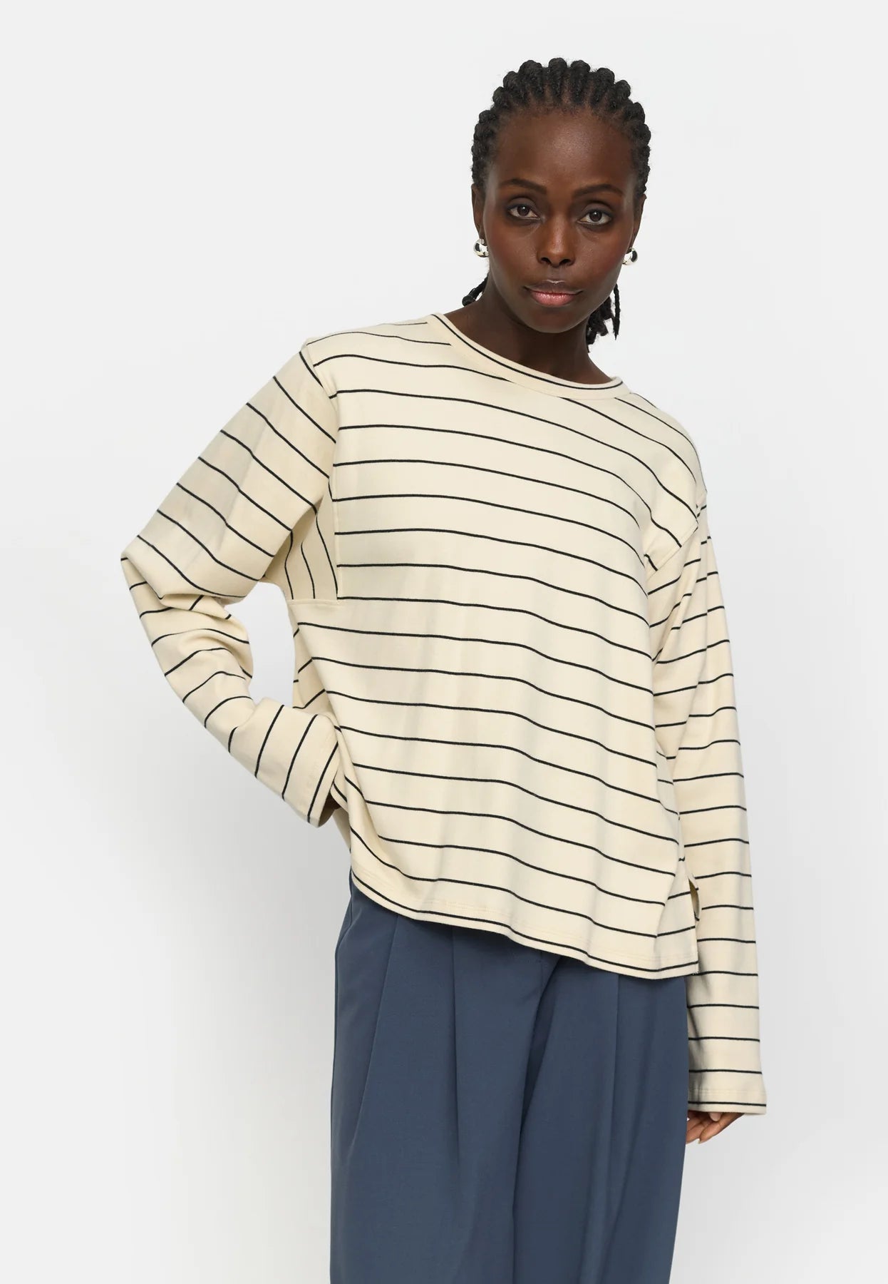SRHella Striped LS T-shirt GOTS - Whitecap Gray