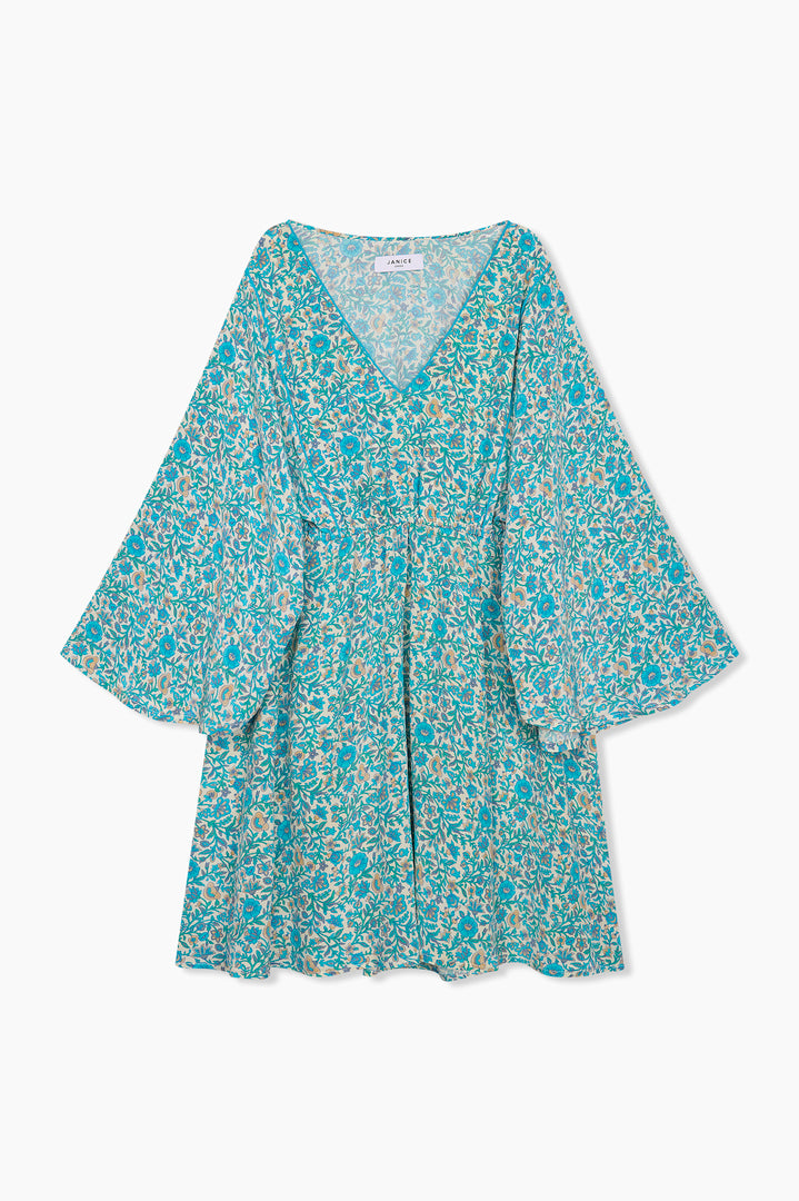 Kimono jurk zijde print jacob blauw
